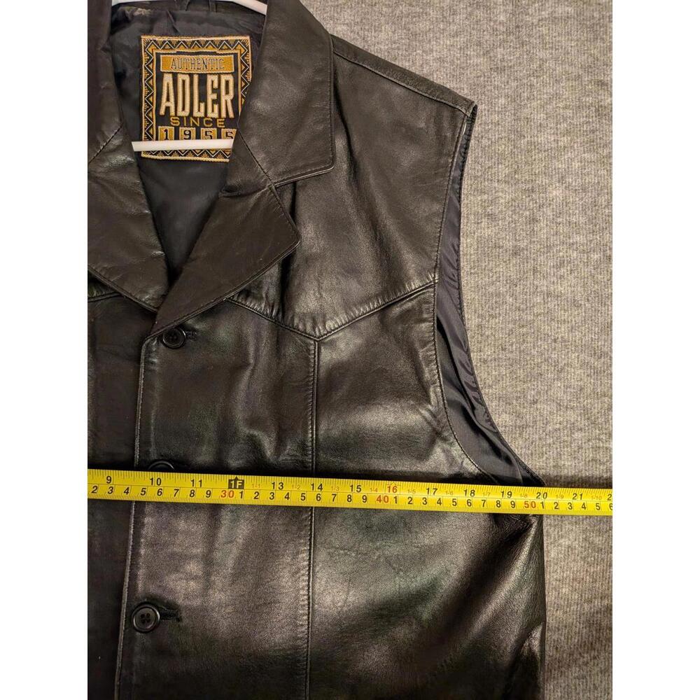 Adler Vintage Men's Black Authentic Collared Leather Motorcycle Biker Vest - Picture 8 of 9